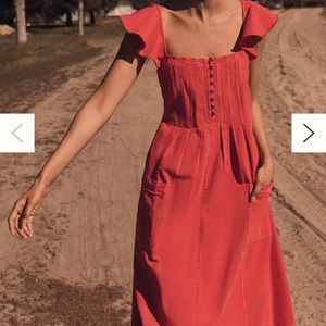 Pilcro Flutter Sleeve Midi Dress Sz.M Red Motif NWT